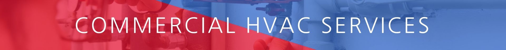 Commercial HVAC Services banner with white text on a red-to-blue gradient background