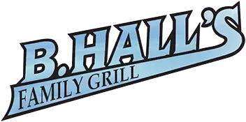 B. Hall’s Family Grill logo in blue and black text on a white background