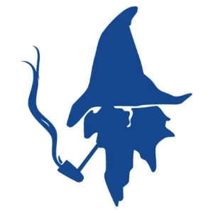 Blue wizard smoking a pipe, shaped like a leaf.