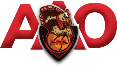 Red and black AAO Gridiron Football League logo with football icon and stars.