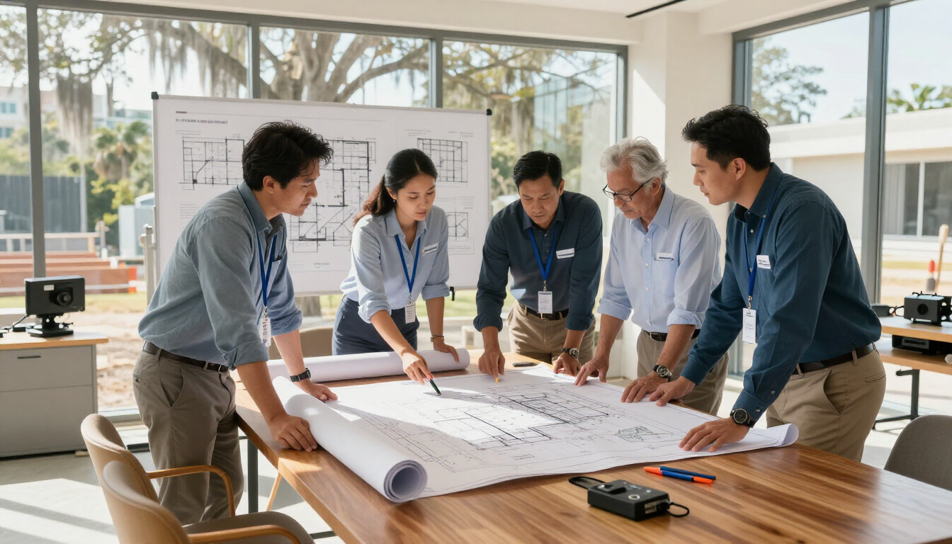 Construction feasibility study site planning meeting