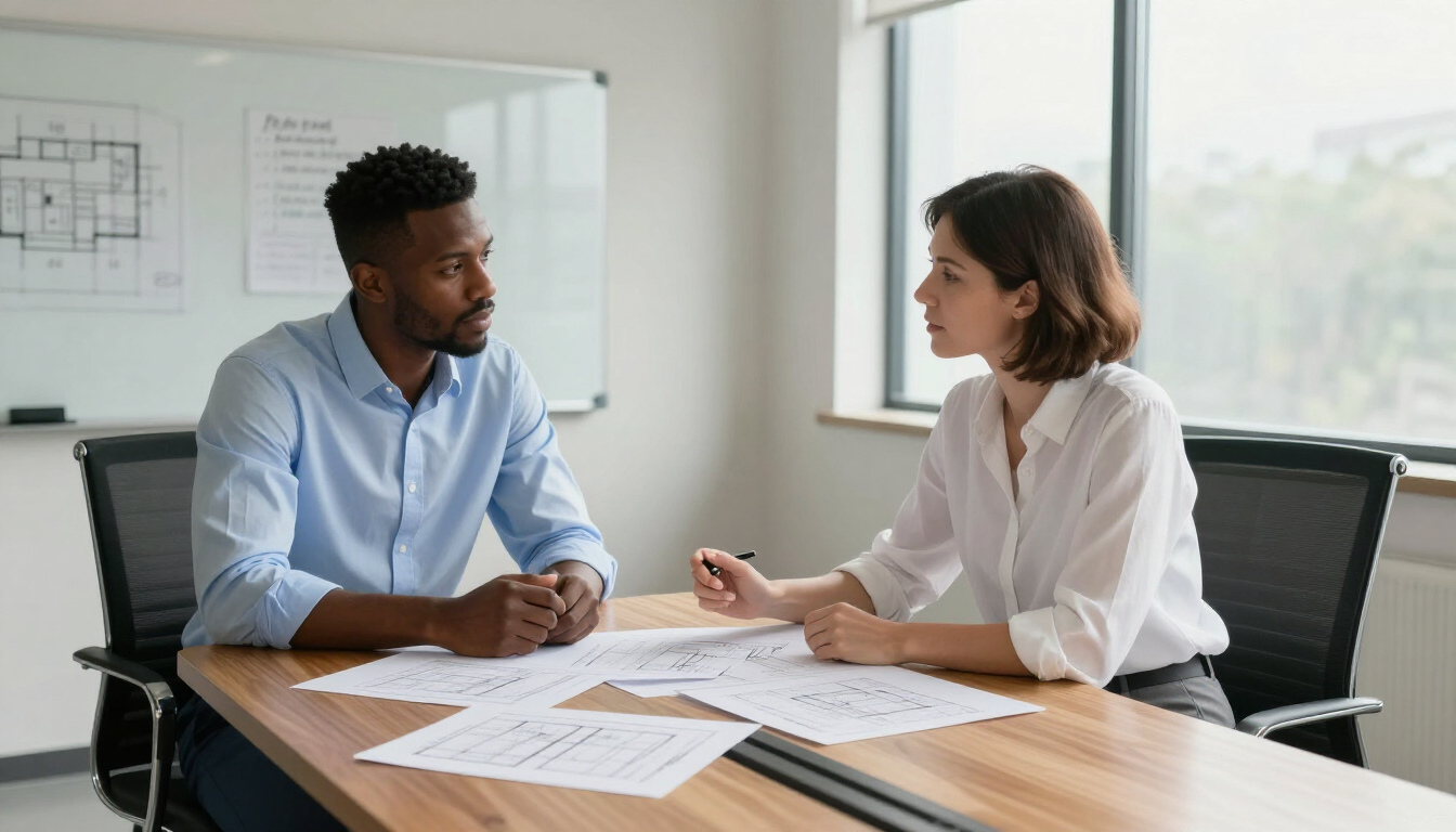 Architect and contractor coordinating permit revisions