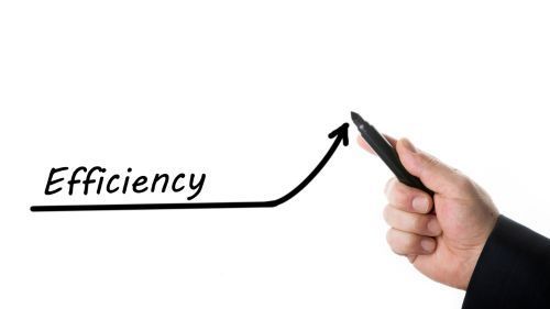 A hand is holding a marker and pointing at the word efficiency.