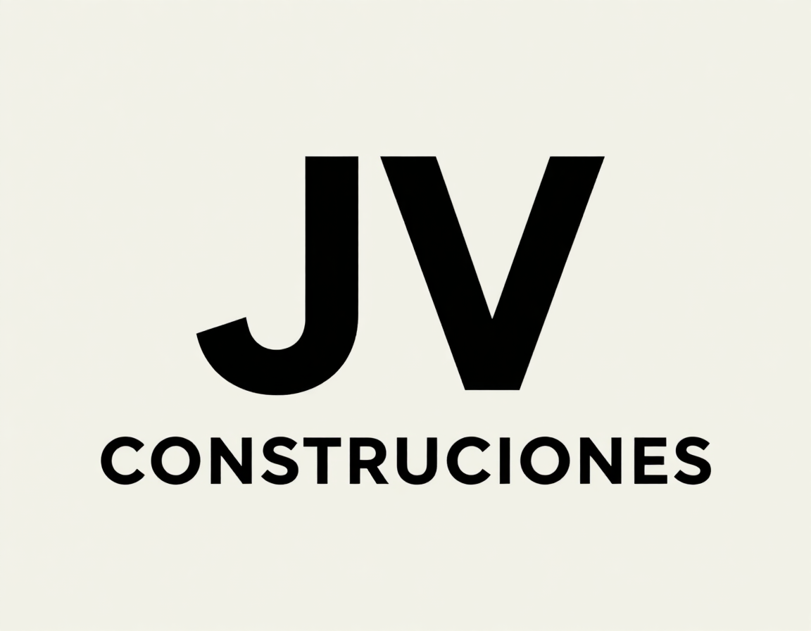Logotipo de JV Construcciones en letras negras en negrita sobre un fondo claro