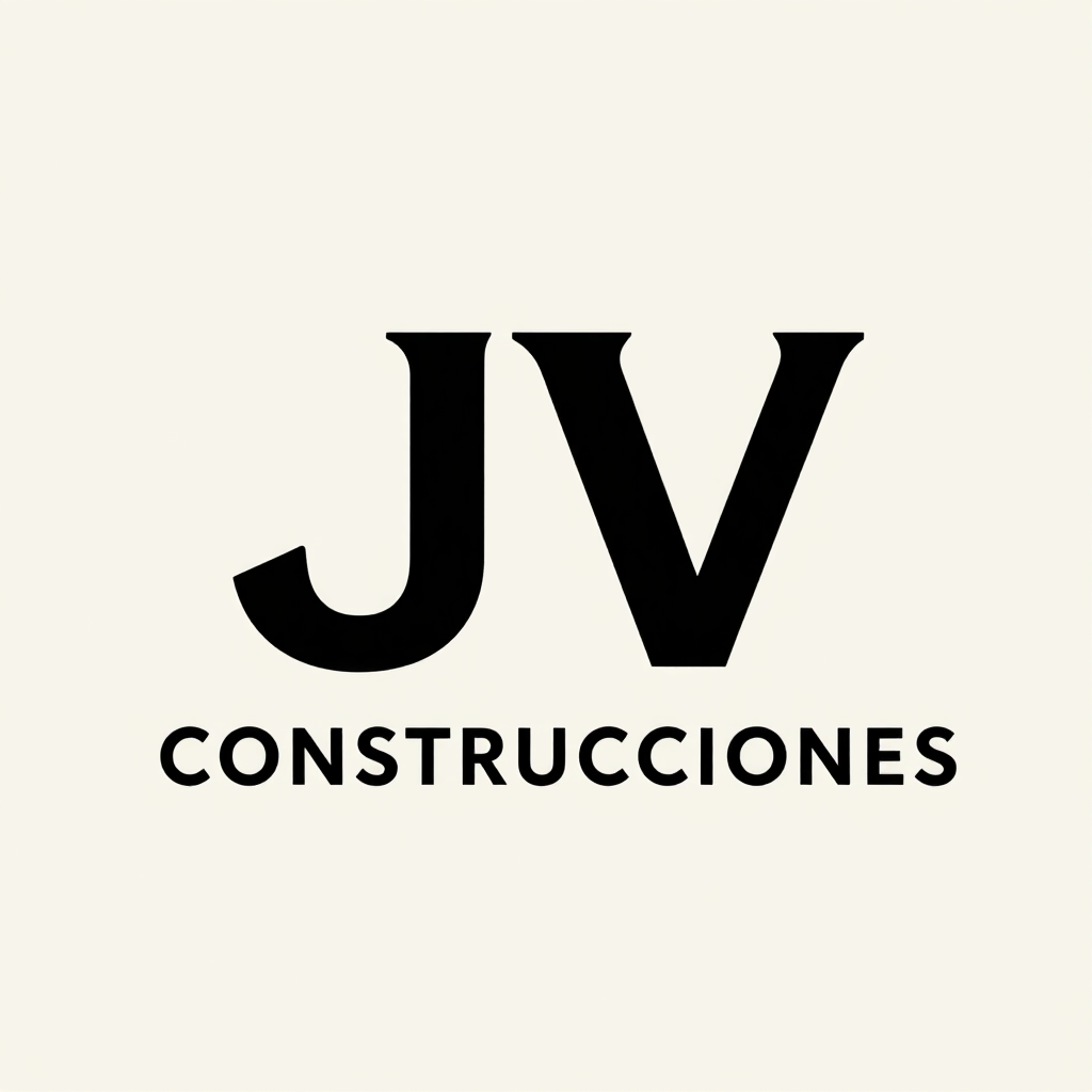Logotipo de JV Construcciones en negro sobre un fondo claro