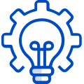 A blue light bulb icon on a white background.