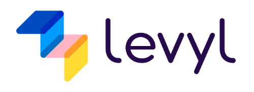 A colorful logo for levyl with a white background