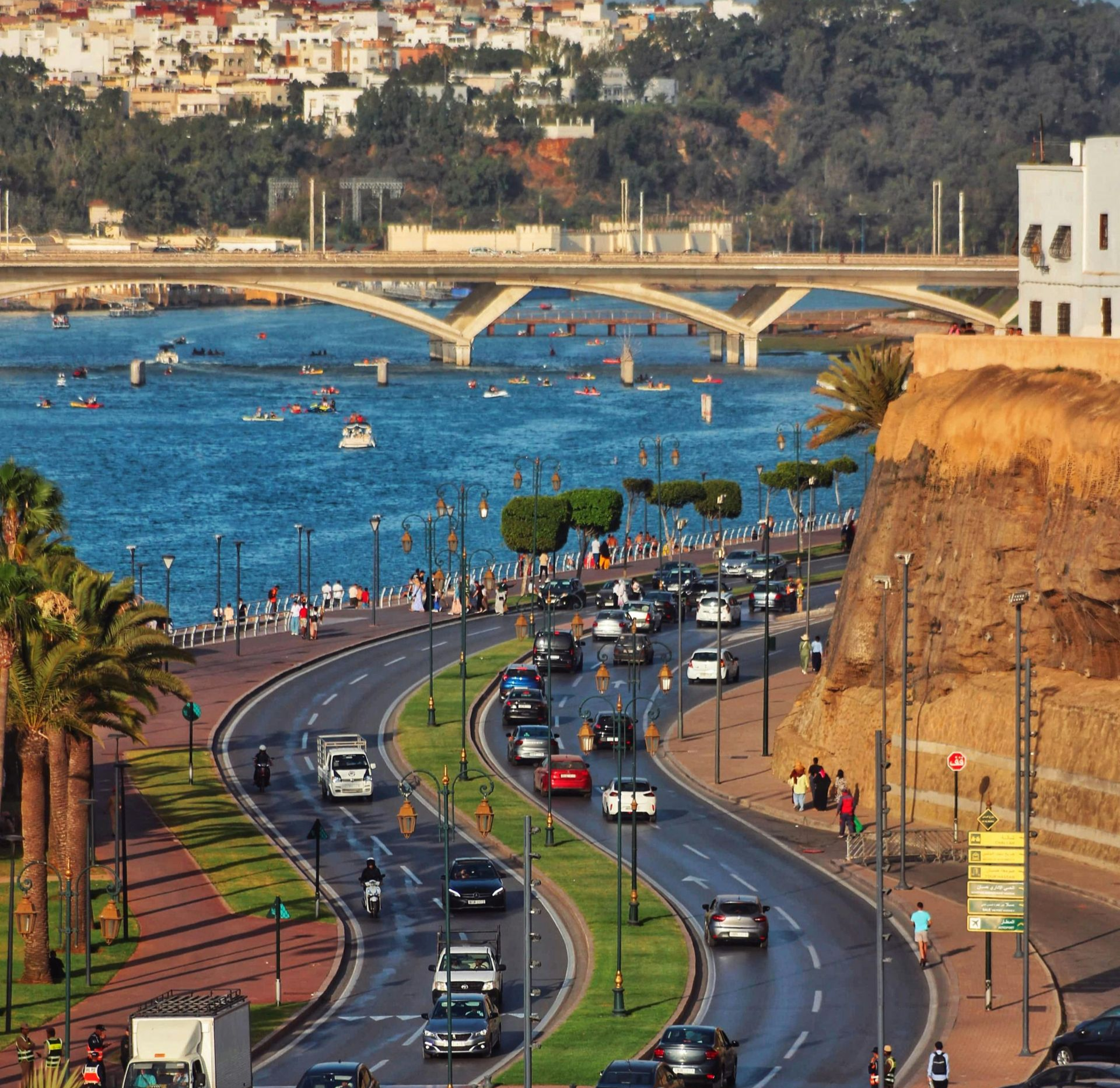 cars on coastal bridge