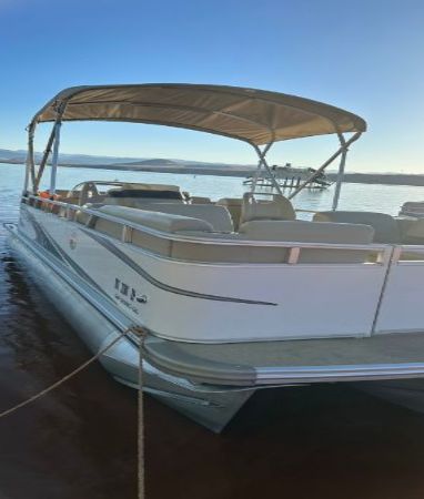 Black and red pontoon boat rental
