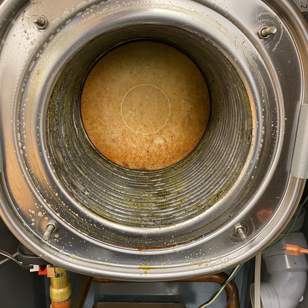 A close up of the inside of a boiler.