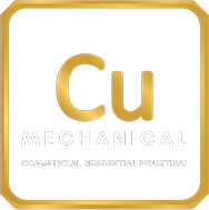 The logo for cu mechanical is a gold square with a white background.