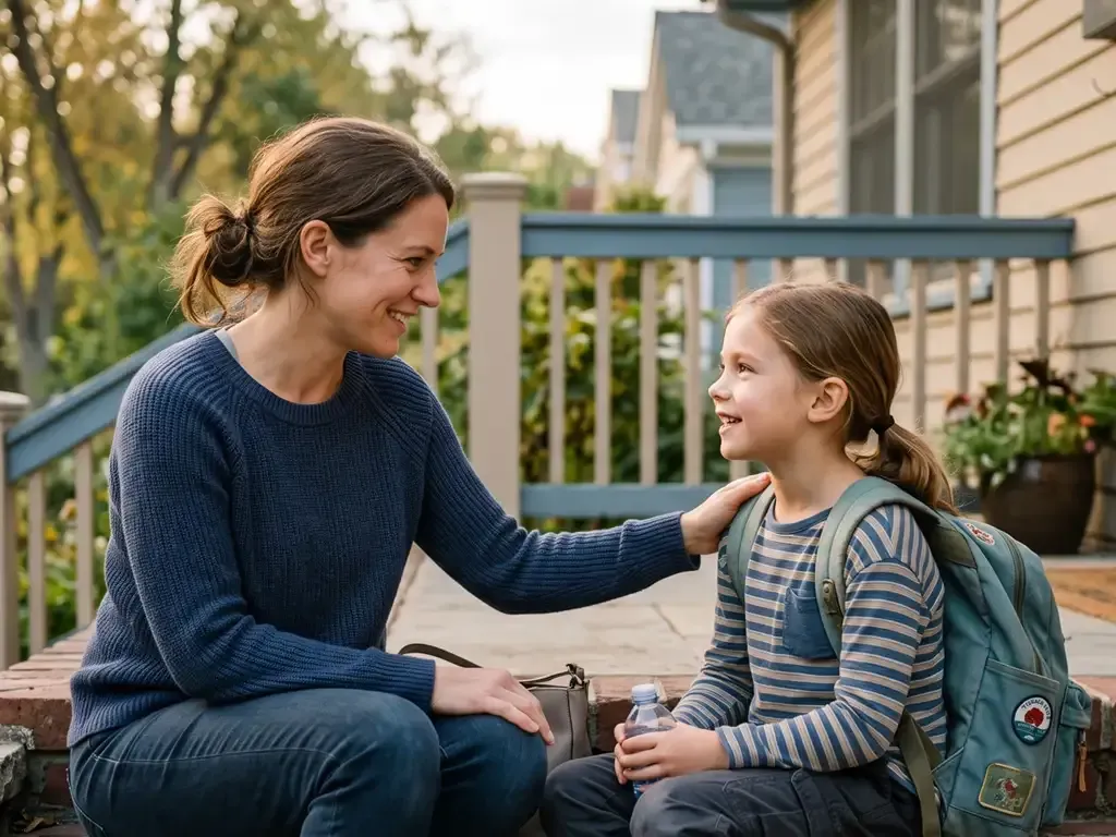 Parent talking with child about back-to-school anxiety, Seaside Serenity Counseling NJ.