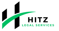 The logo for hitz legal services is black and green.