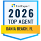 2026 Top Agent badge with blue and yellow design, labeled Dania Beach, FL
