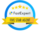 A fast expert five star agent badge with a yellow ribbon. A fast expert five star agent badge with a yellow ribbon.