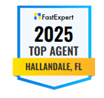 A badge that says `` fast expert 2025 top agent hallandale , fl ''. A badge that says `` fast expert 2025 top agent hallandale , fl ''.