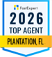 2026 Top Agent award badge for Plantation, FL, with blue and gold design