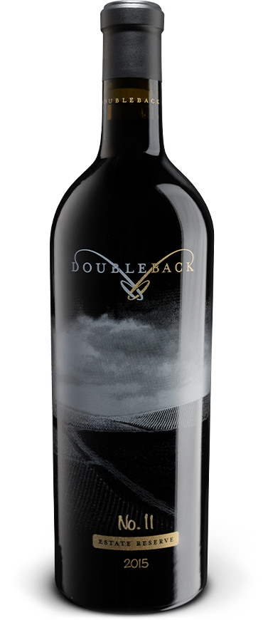 Black wine bottle labeled 