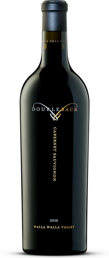 Black wine bottle with gold label and cap on a white background