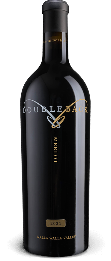 Black wine bottle labeled “DOUBLE BARREL” with gold accents on a white background