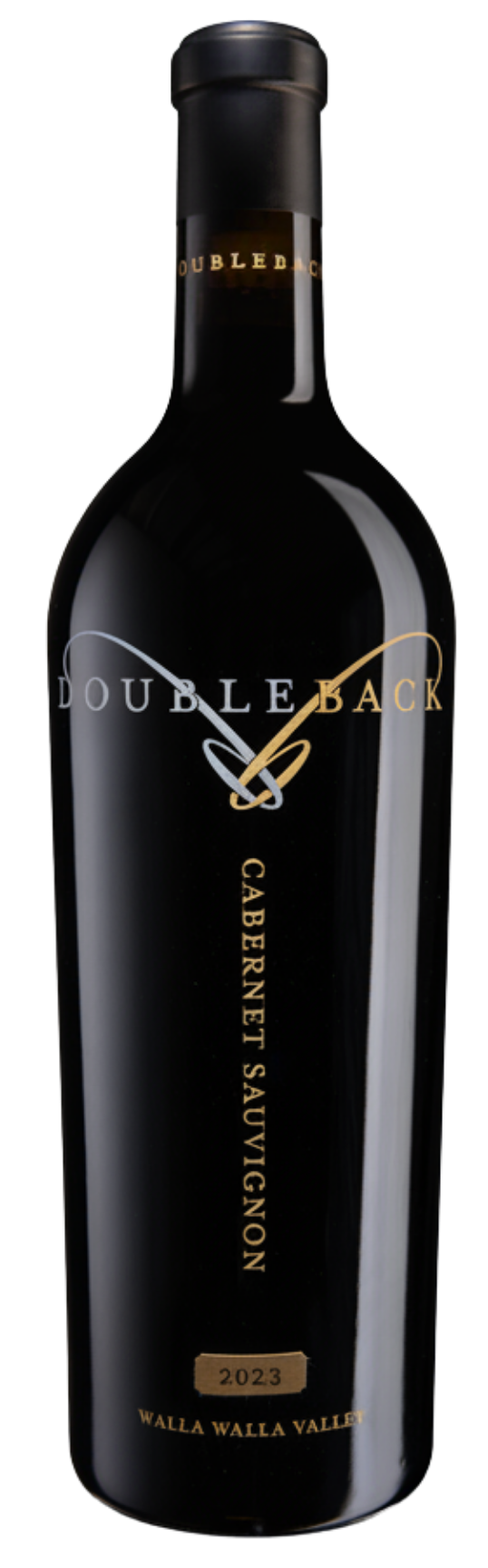 Black wine bottle labeled Doubleback Cabernet Sauvignon on a white background