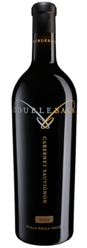 Black wine bottle labeled Doubleback Cabernet Sauvignon on a white background