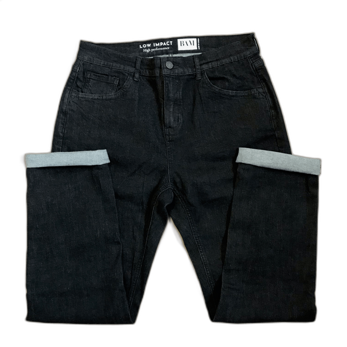 A pair of black sustainable jeans 