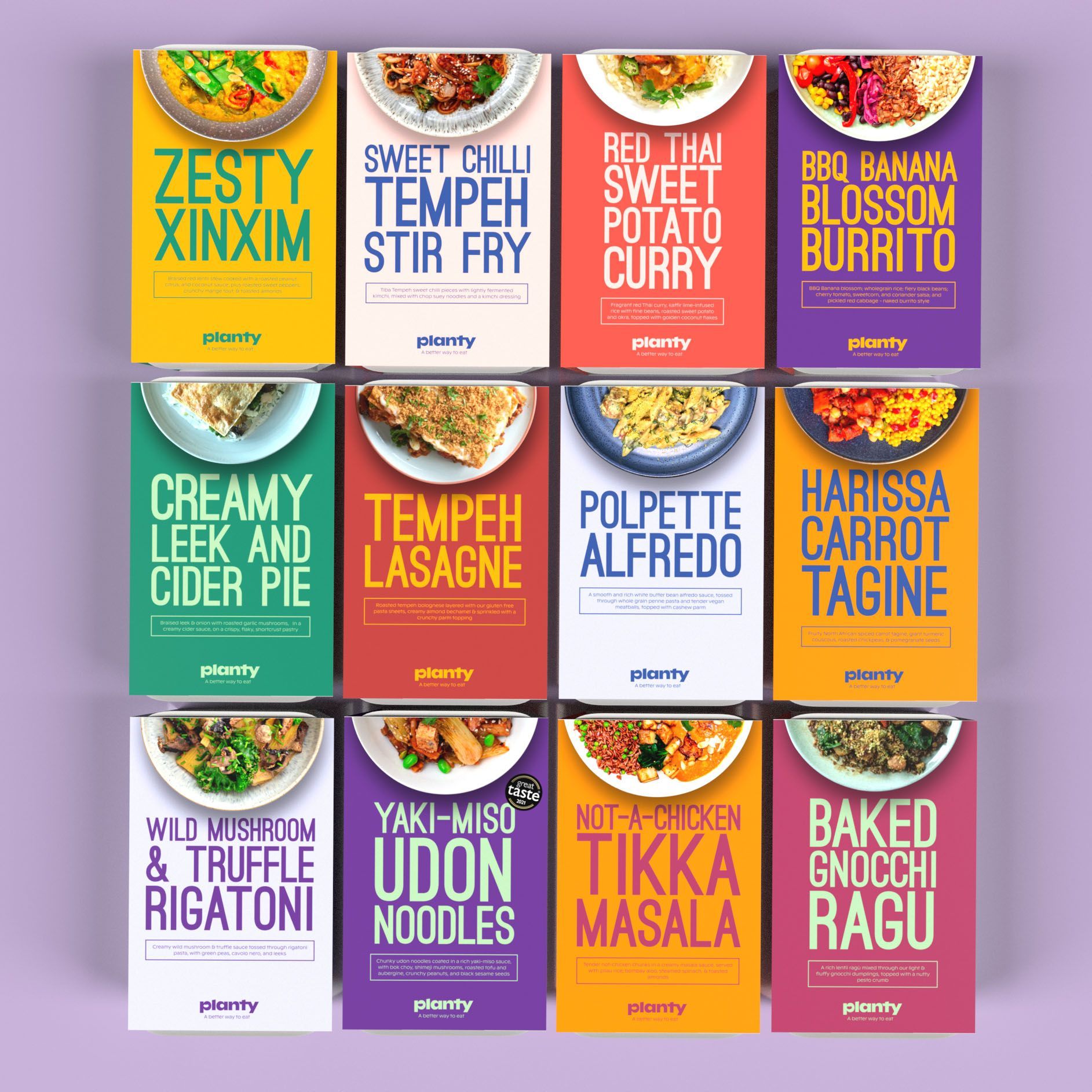 A variety of different types of food on a purple background