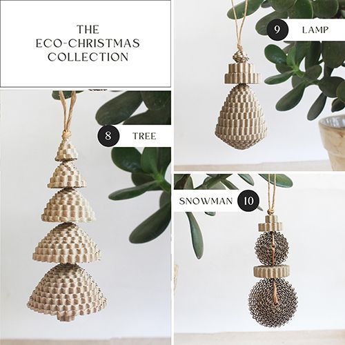 The eco christmas collection includes a tree , lamp , and snowman.