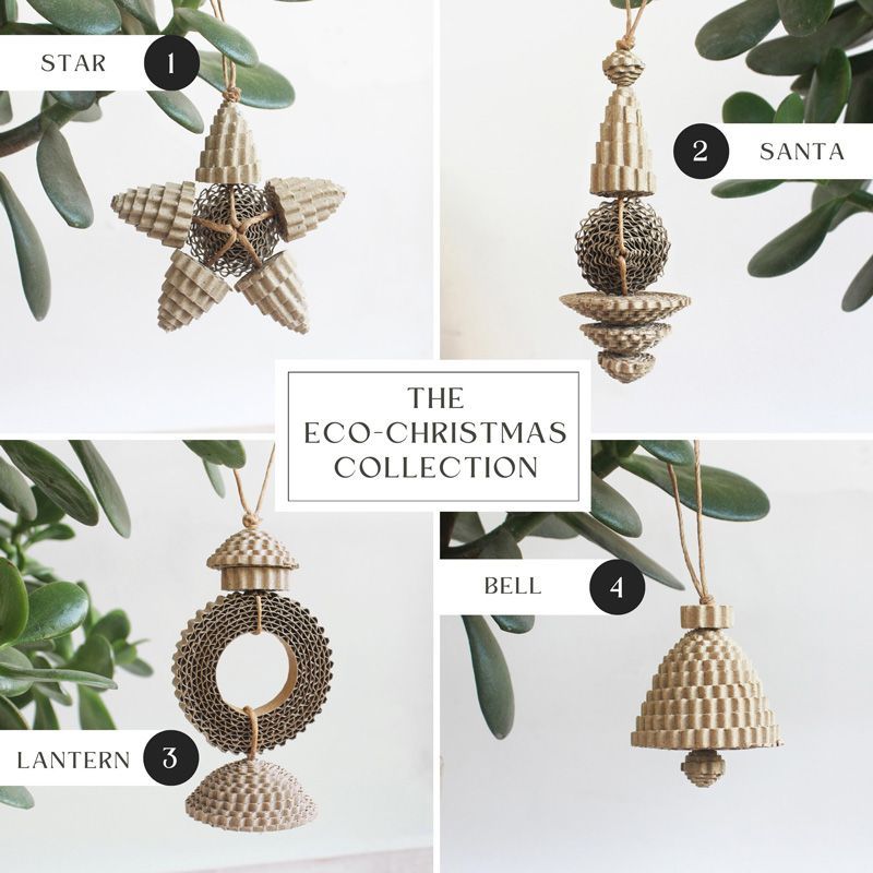 The eco christmas collection includes a star lantern bell and wreath