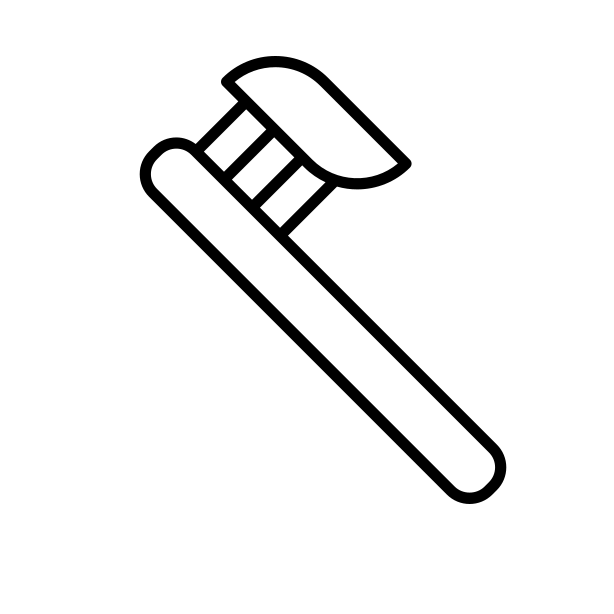 A line drawing of a toothbrush with toothpaste on it.