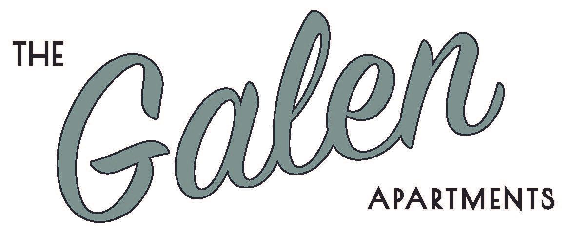 The Galen Apartments logo with stylized gray script text on a white background