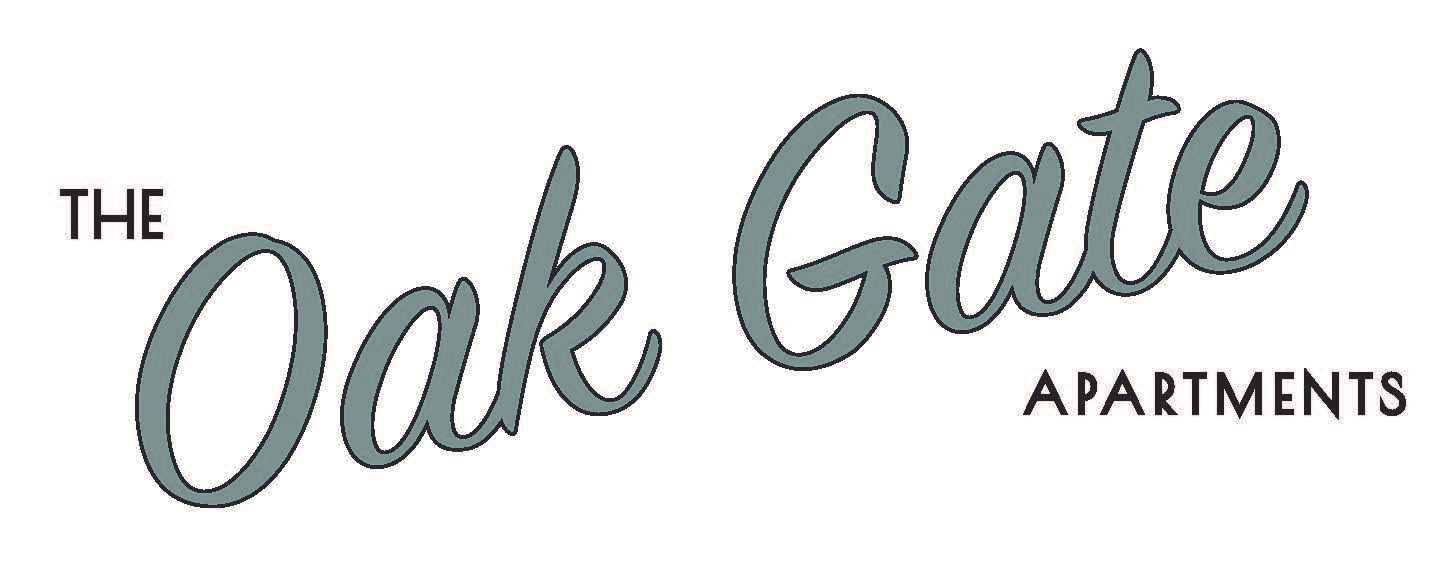 The Oak Gate Apartments logo in gray script on a white background
