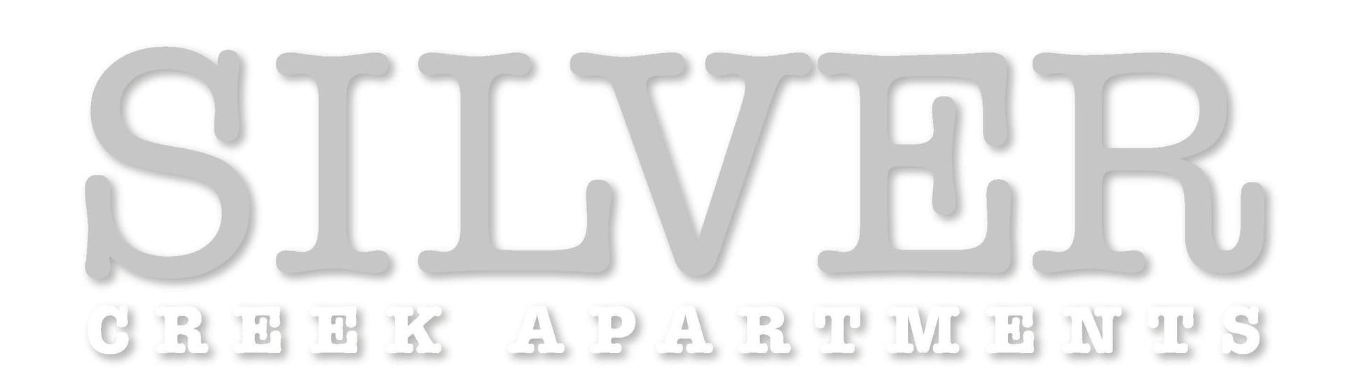 Silver “Creme Apartments” logo in light gray text on a white background