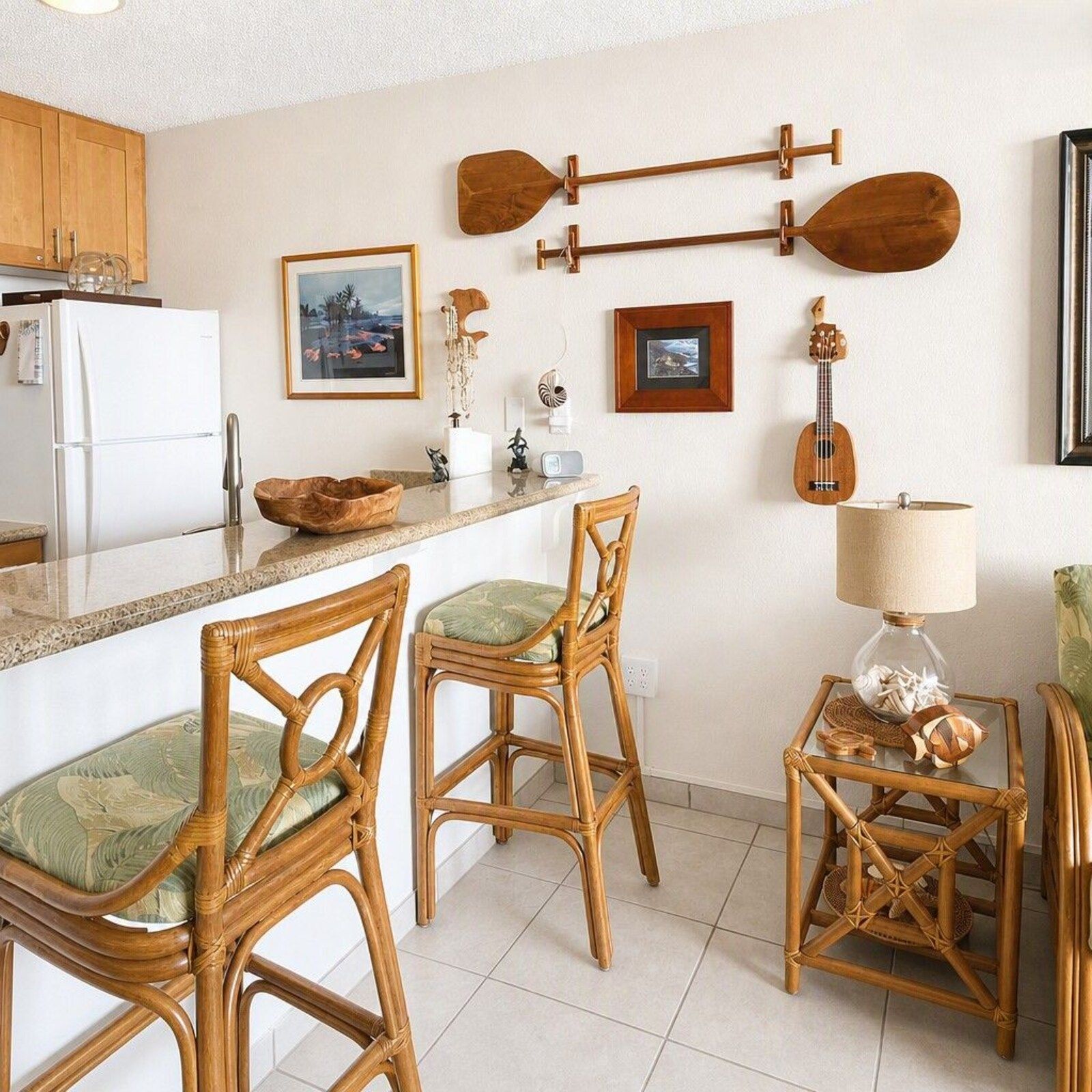 D24 kitchen with bar seating and paddle decor