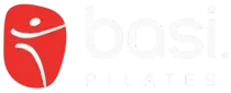A red and white logo for a pilates studio.