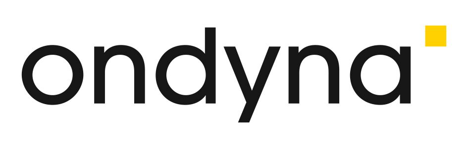 Le mot ondyna est écrit en noir et jaune sur fond blanc.