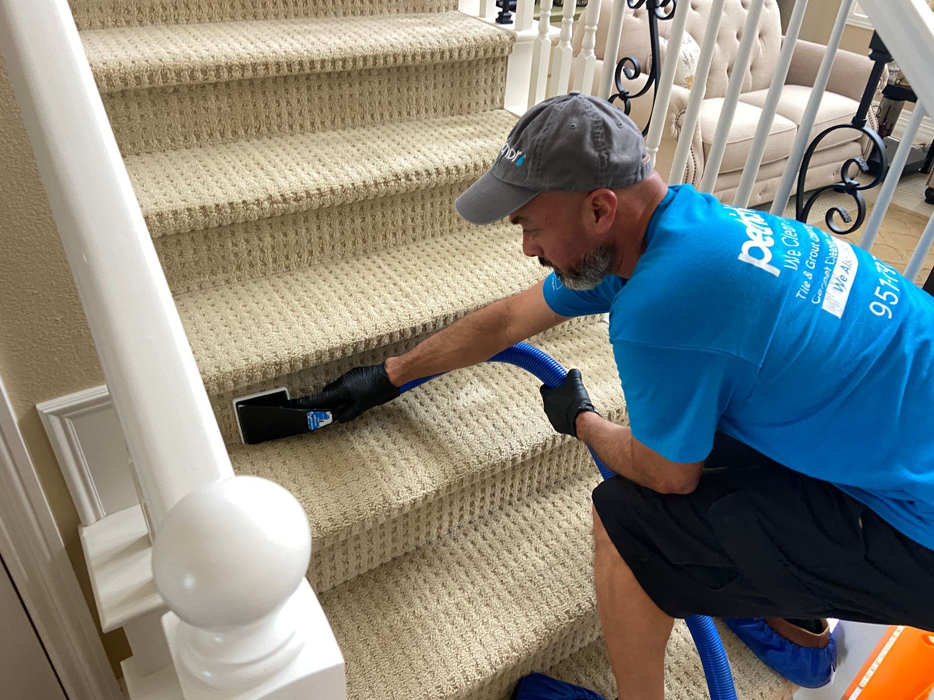 Joe cleaning stairs