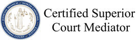 A logo for a certified superior court mediator