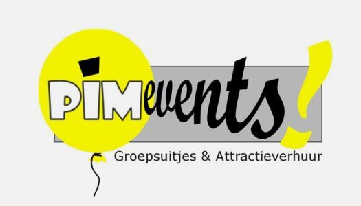Een logo voor pim events met een gele ballon