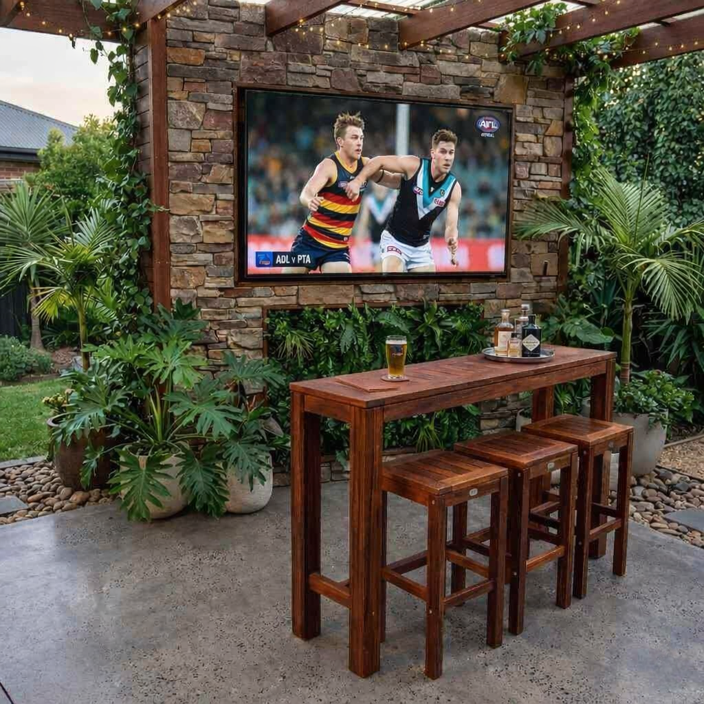 Hayman Bar Table, Kwila Bar Table, Merbau Bar Table, Timber Bar Table — Somerton Park, SA — The Outdoor Scene