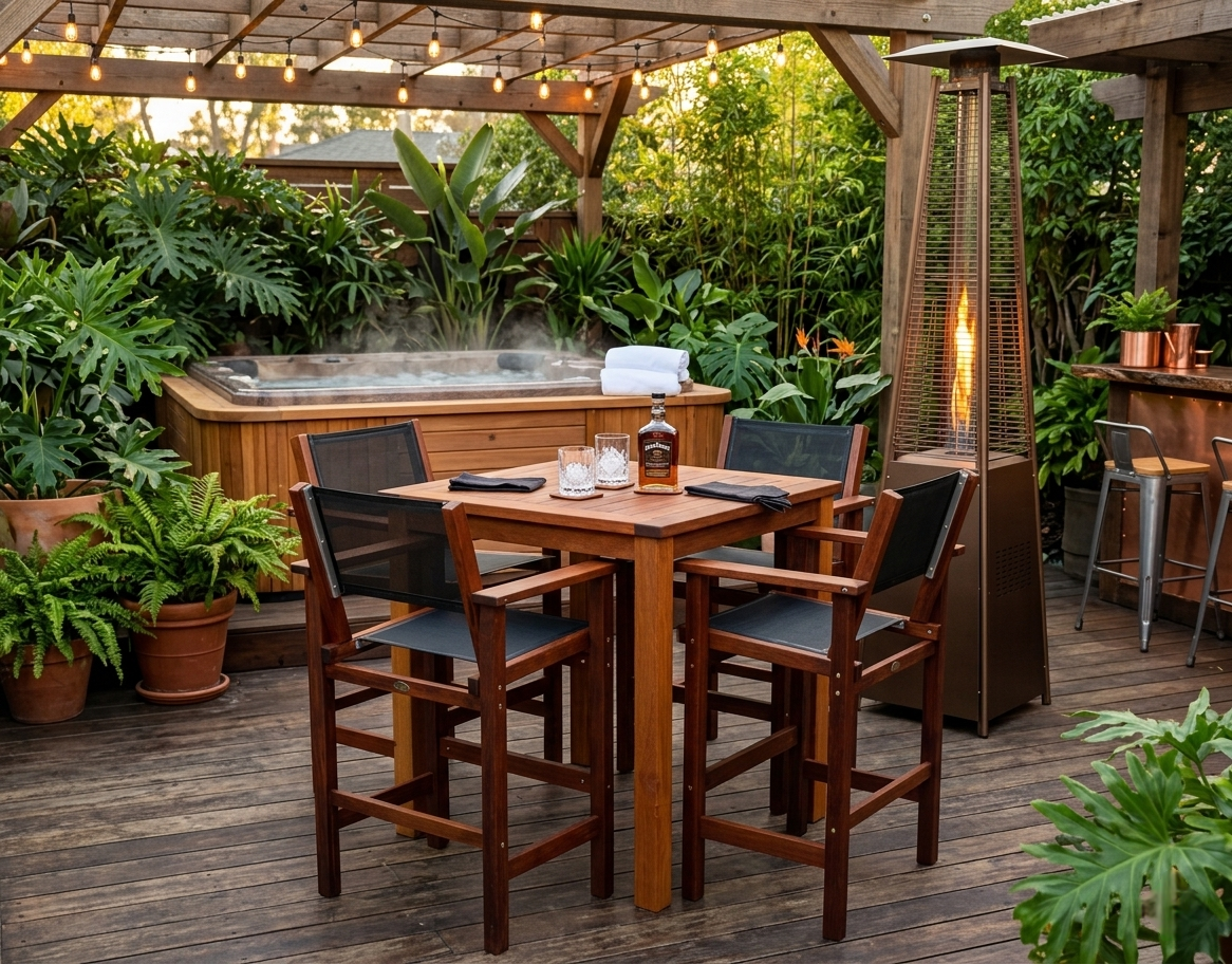outdoor bar setting, timber bar setting, timber outdoor bar