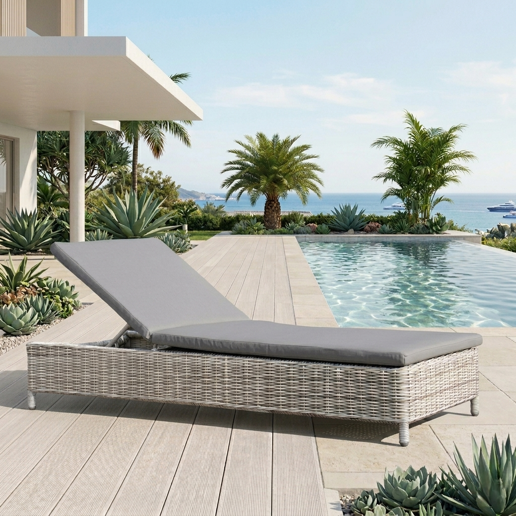 Wicker Sunlounger, Wicker Sunlounge, cushioned sunlounge