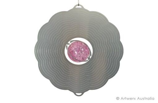 Pink Daisy wind spinner, stainless steel wind spinner, artwerx wind spinner, the outdoor scene, somerton park sa