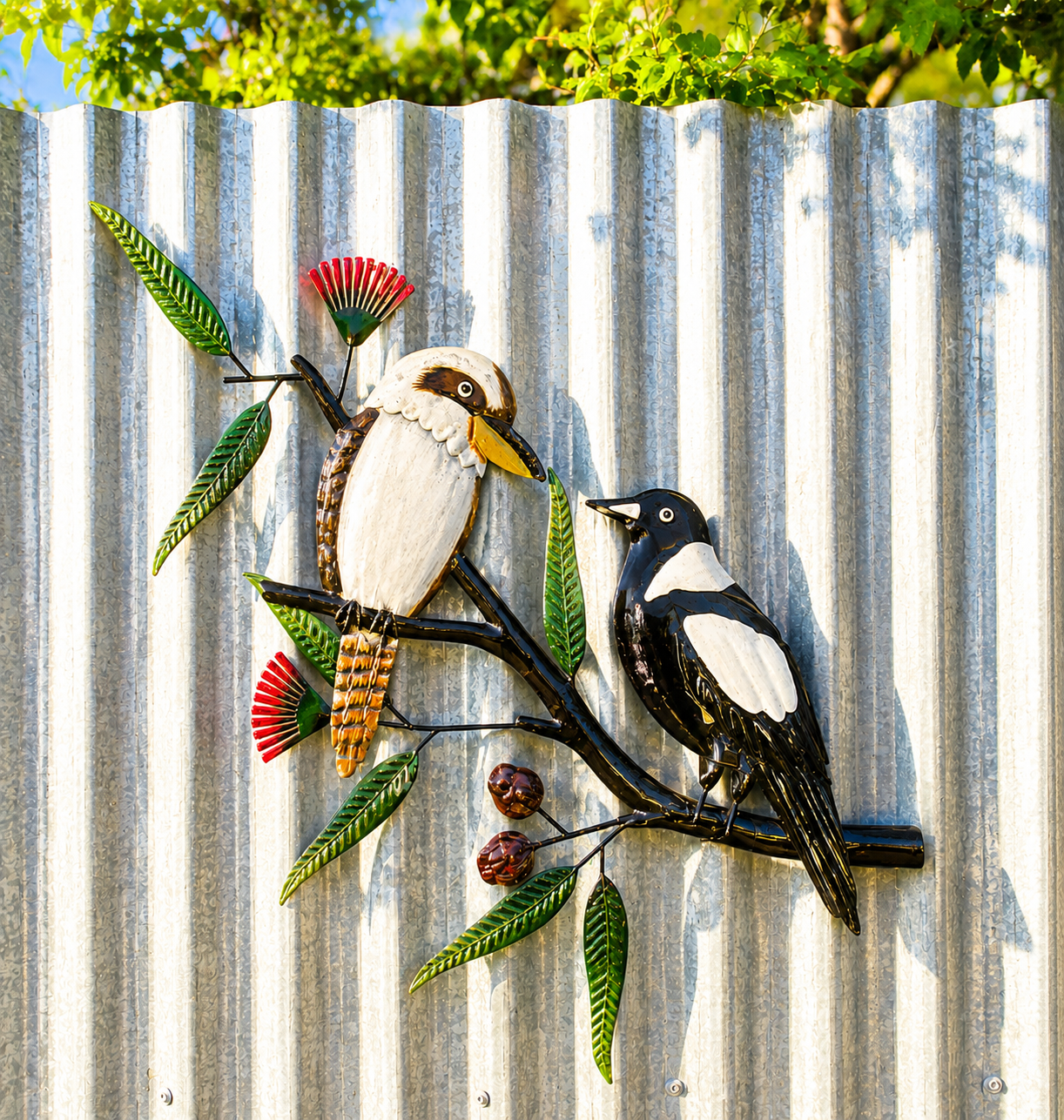 Kookaburra & magpie metal wall art, metal wall art, the outdoor scene, somerton park sa
