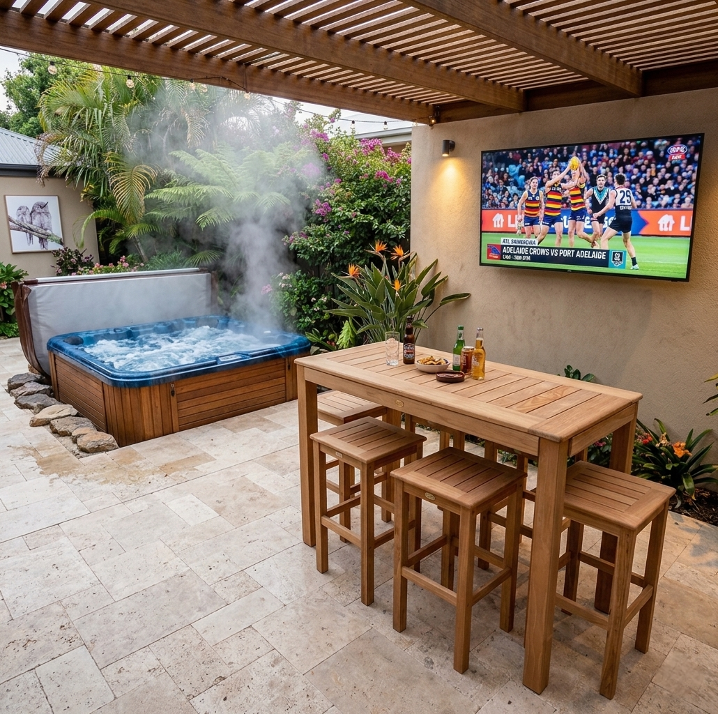 Bar Type Wood Table And Chairs Set — Somerton Park, SA — The Outdoor Scene