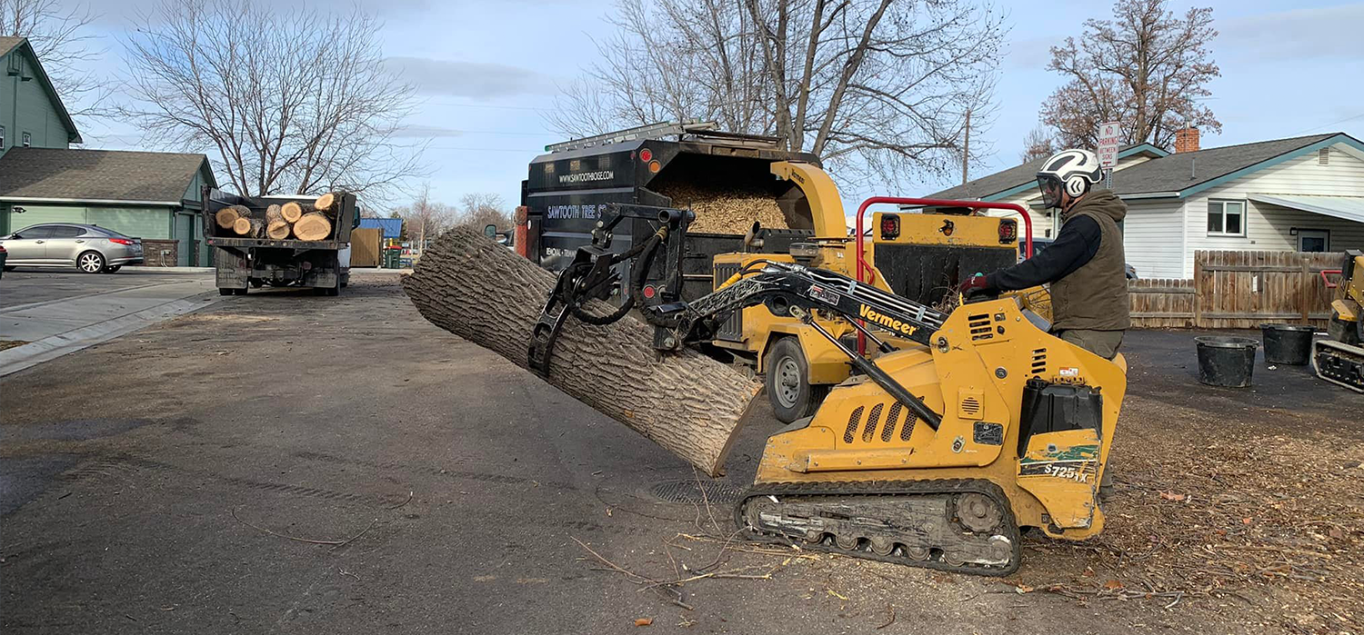 A man is using a machine to remove a tree stump.