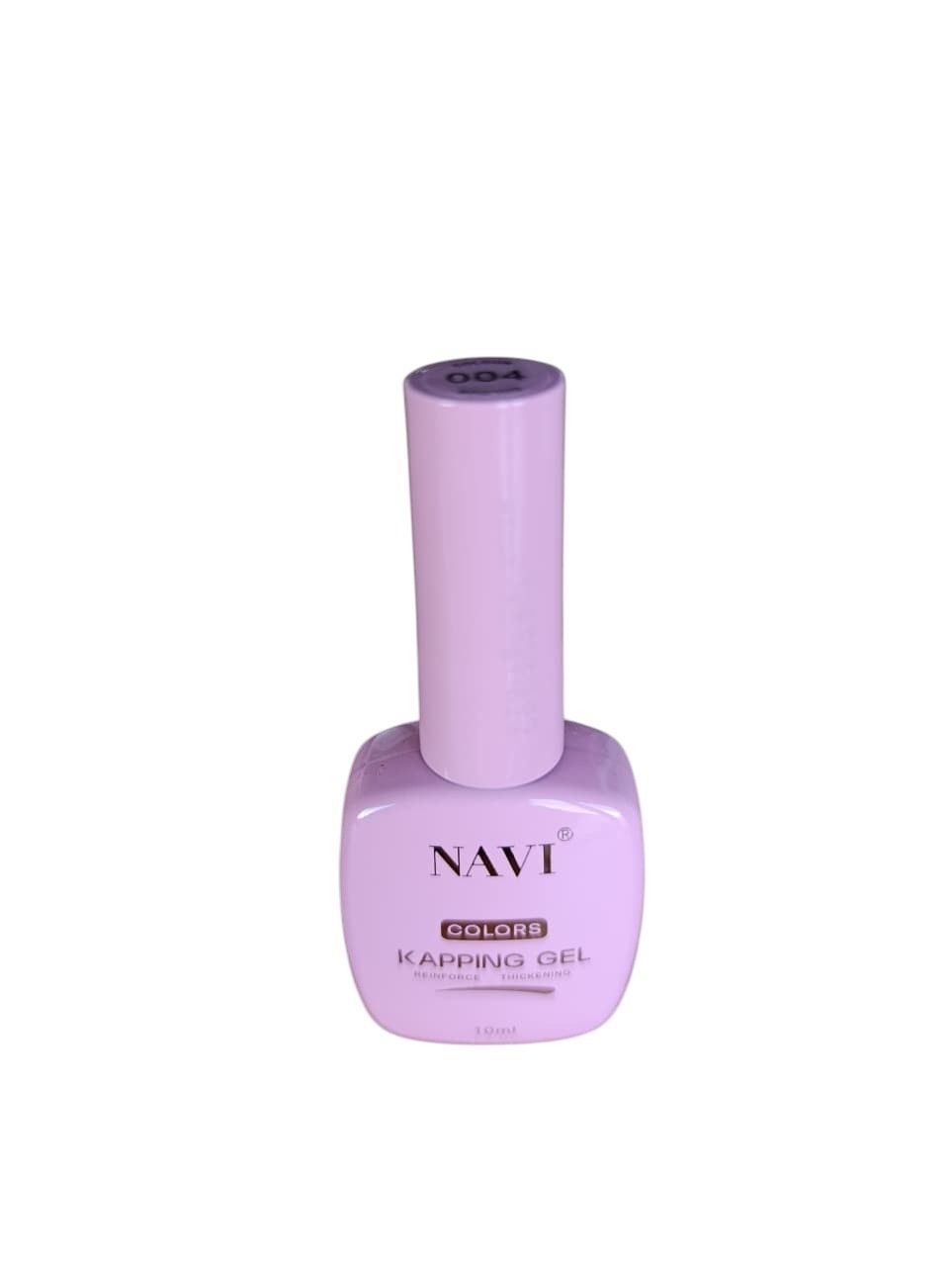 Frasco de esmalte de uñas color lavanda con tapa alta sobre fondo blanco.