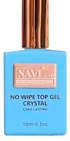 Frasco azul de esmalte de uñas en gel NAVI con tapa de cobre, etiquetado como 
