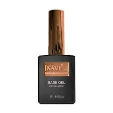 Frasco de esmalte de uñas Navel Base Gel con tapa de cobre sobre fondo blanco